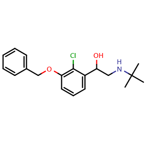 Chemical structure of 1-(3-(Benzyloxy)-2-chlorophenyl)-2-(tert-butylamino)ethanol , CAS 343973-86-4, AChemBlock W168928