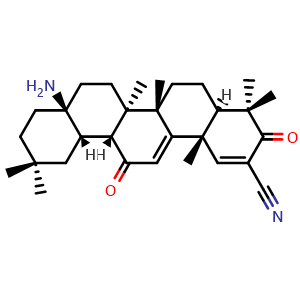 Chemical structure of 17-Amino-3,12-dioxo-28-noroleana-1,9(11)-diene-2-carbonitrile , CAS 1192123-13-9, AChemBlock W168931
