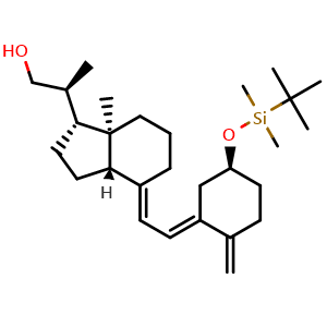 Chemical structure of (S)-2-((1R,3aS,7aR,E)-4-((E)-2-((S)-5-((tert-butyldimethylsilyl)oxy)-2-methylenecyclohexylidene)ethylidene)-7a-methyloctahydro-1H-inden-1-yl)propan-1-ol , CAS 87407-51-0, AChemBlock W168934