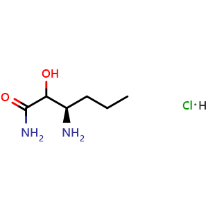 Chemical structure of (3R)-3-Amino-2-hydroxyhexanamide hydrochloride , CAS 2434605-67-9, AChemBlock W168960