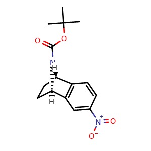 Chemical structure of tert-butyl (1S,4R)-6-nitro-1,2,3,4-tetrahydro-1,4-epiminonaphthalene-9-carboxylate , CAS 942492-09-3, AChemBlock W168971