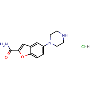 Chemical structure of 5-(Piperazin-1-yl)benzofuran-2-carboxamide hydrochloride , CAS 913730-87-7, AChemBlock W168981