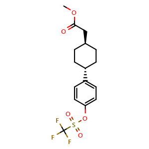 Chemical structure of trans-Methyl 2-[4-[4-[(trifluoromethylsulfonyl)oxy]phenyl]cyclohexyl]acetate , CAS 701232-68-0, AChemBlock W168989