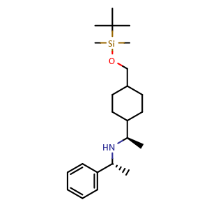 Chemical structure of (R)-1-(4-(((tert-butyldimethylsilyl)oxy)methyl)cyclohexyl)-N-((R)-1-phenylethyl)ethanamine , CAS 672314-45-3, AChemBlock W169005