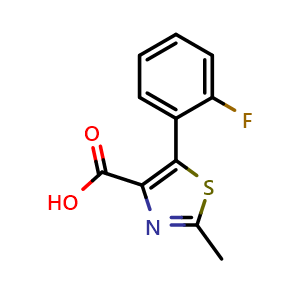 Chemical structure of 5-(2-Fluorophenyl)-2-methyl-1,3-thiazole-4-carboxylic acid , CAS 522646-43-1, AChemBlock W169006