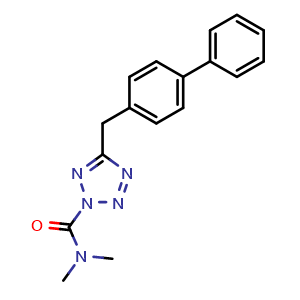Chemical structure of 5-([1,1'-Biphenyl]-4-ylmethyl)-N,N-dimethyl-2H-tetrazole-2-carboxamide , CAS 1010096-65-7, AChemBlock W169009