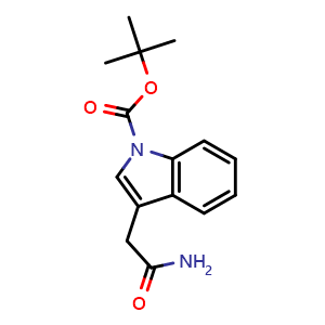 Chemical structure of 1-tert-Butoxycarbonyl-1H-indole-3-acetamide , CAS 872404-91-6, AChemBlock W169010