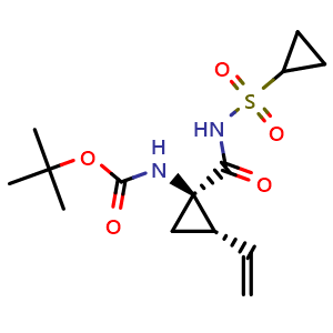 Chemical structure of tert-Butyl ((1R,2S)-1-((cyclopropylsulfonyl)carbamoyl)-2-vinylcyclopropyl)carbamate , CAS 630421-48-6, AChemBlock W169018