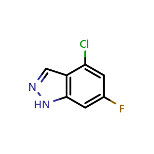Chemical structure of 4-Chloro-6-fluoro-1H-indazole , CAS 885520-32-1, AChemBlock W169022