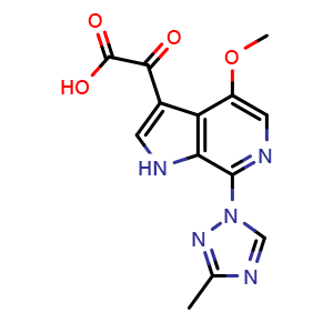 Chemical structure of 2-(4-Methoxy-7-(3-methyl-1H-1,2,4-triazol-1-yl)-1H-pyrrolo[2,3-c]pyridin-3-yl)-2-oxoacetic acid , CAS 676491-47-7, AChemBlock W169024