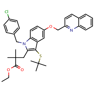 Ethyl 3-(3-(tert-butylthio)-1-(4-chlorobenzyl)-5-(quinolin-2-ylmethoxy)-1H-indol-2-yl)-2,2-dimethylpropanoate