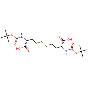 Chemical structure of (2R,2'R)-4,4'-disulfanediylbis(2-((tert-butoxycarbonyl)amino)butanoic acid) , CAS 113132-85-7, AChemBlock W169071