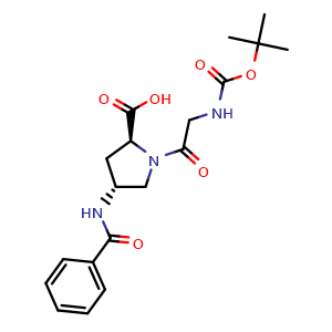 Chemical structure of (2S,4R)-4-benzamido-1-(2-((tert-butoxycarbonyl)amino)acetyl)pyrrolidine-2-carboxylic acid , CAS 943134-34-7, AChemBlock W169081