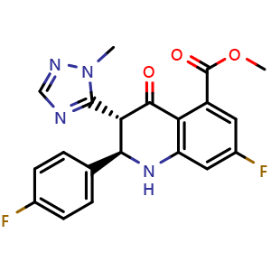 Chemical structure of (2R,3R)-methyl 7-fluoro-2-(4-fluorophenyl)-3-(1-methyl-1H-1,2,4-triazol-5-yl)-4-oxo-1,2,3,4-tetrahydroquinoline-5-carboxylate , CAS 1425767-92-5, AChemBlock W169094