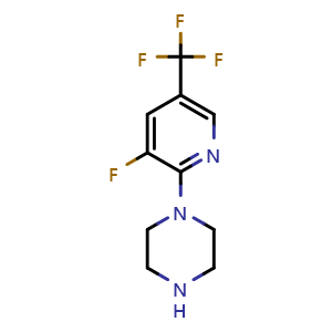 Chemical structure of 1-(3-Fluoro-5-trifluoromethylpyridin-2-yl)piperazine , CAS 845616-81-1, AChemBlock W169107
