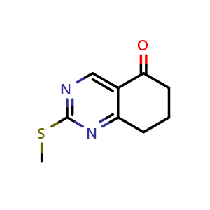 Chemical structure of 2-(Methylthio)-7,8-dihydroquinazolin-5(6H)-one , CAS 21599-35-9, AChemBlock W169108