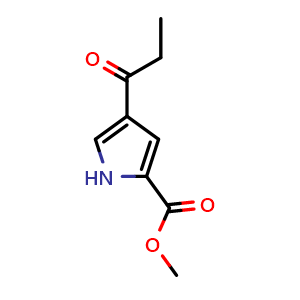 Chemical structure of Methyl 4-propionyl-1H-pyrrole-2-carboxylate , CAS 1135282-93-7, AChemBlock W169130