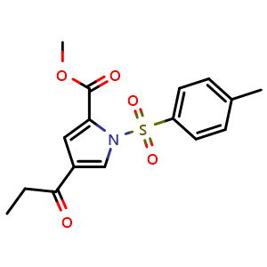 Chemical structure of Methyl 4-propionyl-1-tosyl-1H-pyrrole-2-carboxylate , CAS 1191272-69-1, AChemBlock W169131