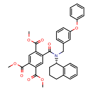 Chemical structure of trimethyl (S)-5-((3-phenoxybenzyl)(1,2,3,4-tetrahydronaphthalen-1-yl)carbamoyl)benzene-1,2,4-tricarboxylate , CAS 1332577-02-2, AChemBlock W169140