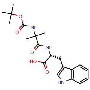Chemical structure of (R)-2-(2-((tert-Butoxycarbonyl)amino)-2-methylpropanamido)-3-(1H-indol-3-yl)propanoic acid , CAS 159634-94-3, AChemBlock W169147