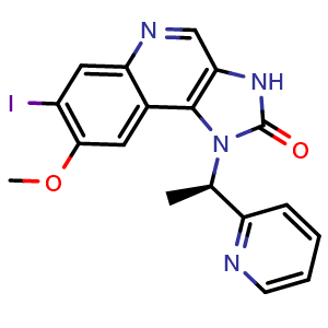 Chemical structure of (R)-7-iodo-8-methoxy-1-(1-(pyridin-2-yl)ethyl)-1H-imidazo[4,5-c]quinolin-2(3H)-one , CAS 2443502-86-9, AChemBlock W169151