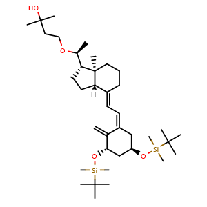 Chemical structure of 4-((S)-1-((1S,3aS,7aS,E)-4-((Z)-2-((3S,5R)-3,5-bis((tert-butyldimethylsilyl)oxy)-2-methylenecyclohexylidene)ethylidene)-7a-methyloctahydro-1H-inden-1-yl)ethoxy)-2-methylbutan-2-ol , CAS 152517-44-7, AChemBlock W169160