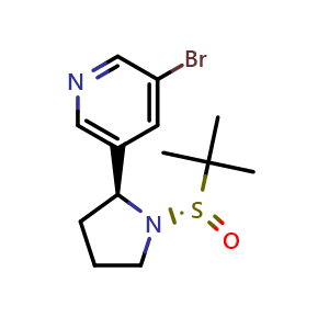 Chemical structure of 3-Bromo-5-((S)-1-((S)-tert-butylsulfinyl)pyrrolidin-2-yl)pyridine , CAS 2459946-30-4, AChemBlock W169176
