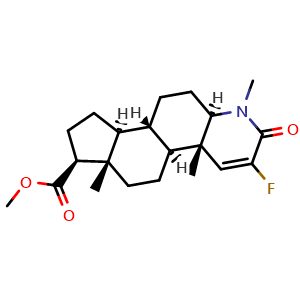 Chemical structure of Methyl (4aS,4bS,6aS,7S,9aS,9bS,11aR)-3-fluoro-1,4a,6a-trimethyl-2-oxo-2,4a,4b,5,6,6a,7,8,9,9a,9b,10,11,11a-tetradecahydro-1H-indeno[5,4-f]quinoline-7-carboxylate , CAS 606101-78-4, AChemBlock W169186
