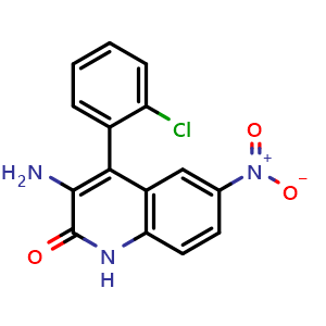 Chemical structure of 3-Amino-4-(2-chlorophenyl)-6-nitroquinolin-2(1H)-one , CAS 55198-89-5, AChemBlock W169194