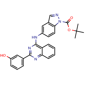 Chemical structure of tert-Butyl 5-((2-(3-hydroxyphenyl)quinazolin-4-yl)amino)-1H-indazole-1-carboxylate , CAS 911417-26-0, AChemBlock W169206