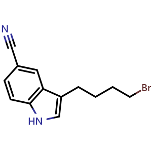 Chemical structure of 3-(4-Bromobutyl)-1H-indole-5-carbonitrile , CAS 2167751-62-2, AChemBlock W169211