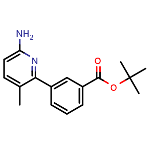 Chemical structure of tert-Butyl 3-(6-amino-3-methylpyridin-2-yl)benzoate , CAS 1083057-14-0, AChemBlock W169232