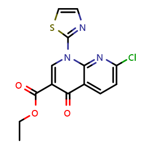 Chemical structure of Ethyl 7-chloro-4-oxo-1-(thiazol-2-yl)-1,4-dihydro-1,8-naphthyridine-3-carboxylate , CAS 174726-87-5, AChemBlock W169236