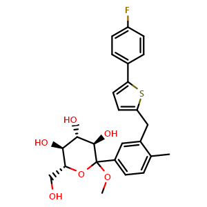 Chemical structure of Methyl 1-C-[3-[[5-(4-fluorophenyl)-2-thienyl]methyl]-4-methylphenyl]-D-glucopyranoside , CAS 1030825-21-8, AChemBlock W169249