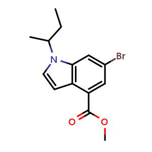 Chemical structure of Methyl 6-bromo-1-(sec-butyl)-1H-indole-4-carboxylate , CAS 1346576-37-1, AChemBlock W169288