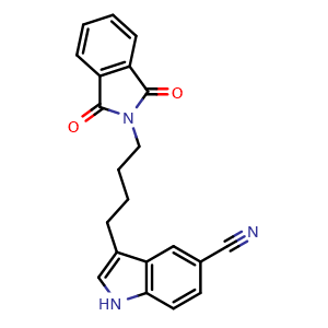 Chemical structure of 3-(4-(1,3-dioxoisoindolin-2-yl)butyl)-1H-indole-5-carbonitrile , CAS 2386861-43-2, AChemBlock W169292