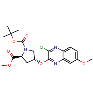 Chemical structure of 1-(tert-Butyl) 2-methyl (2S,4R)-4-((3-chloro-7-methoxyquinoxalin-2-yl)oxy)pyrrolidine-1,2-dicarboxylate , CAS 1206524-79-9, AChemBlock W169297