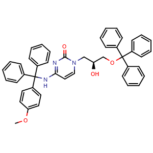 Chemical structure of (S)-1-(2-hydroxy-3-(trityloxy)propyl)-4-(((4-methoxyphenyl)diphenylmethyl)amino)pyrimidin-2(1H)-one , CAS 864068-43-9, AChemBlock W169311
