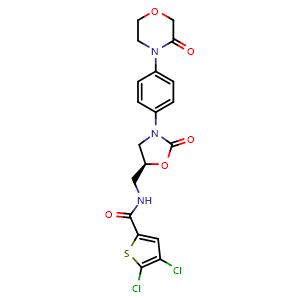 Chemical structure of (S)-4,5-dichloro-N-((2-oxo-3-(4-(3-oxomorpholino)phenyl)oxazolidin-5-yl)methyl)thiophene-2-carboxamide , CAS 1770812-37-7, AChemBlock W169329
