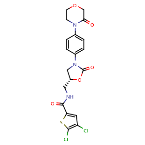 Chemical structure of (R)-4,5-dichloro-N-((2-oxo-3-(4-(3-oxomorpholino)phenyl)oxazolidin-5-yl)methyl)thiophene-2-carboxamide , CAS 1770812-38-8, AChemBlock W169330