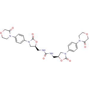 Chemical structure of 1,3-bis(((S)-2-oxo-3-(4-(3-oxomorpholino)phenyl)oxazolidin-5-yl)methyl)urea , CAS 1365267-35-1, AChemBlock W169331