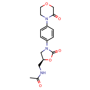Chemical structure of (S)-N-((2-oxo-3-(4-(3-oxomorpholino)phenyl)oxazolidin-5-yl)methyl)acetamide , CAS 1429334-00-8, AChemBlock W169333