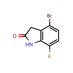 Chemical structure of 4-Bromo-7-fluoroindolin-2-one , CAS 1260903-30-7, AChemBlock W169337