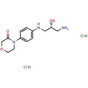 Chemical structure of (R)-4-(4-((3-amino-2-hydroxypropyl)amino)phenyl)morpholin-3-one dihydrochloride , CAS 2444009-64-5, AChemBlock W169339