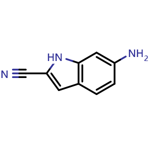 Chemical structure of 6-Amino-1H-indole-2-carbonitrile , CAS 873055-07-3, AChemBlock W169378