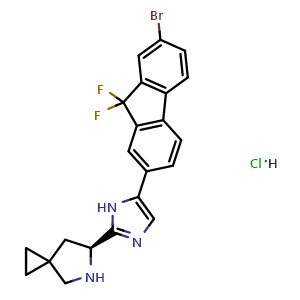Chemical structure of (S)-6-(5-(7-bromo-9,9-difluoro-9H-fluoren-2-yl)-1H-imidazol-2-yl)-5-azaspiro[2 4]heptane hydrochloride , CAS 2004675-25-4, AChemBlock W169397