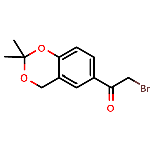Chemical structure of 2-Bromo-1-(2,2-dimethyl-4H-benzo[d][1,3]dioxin-6-yl)ethanone , CAS 102293-80-1, AChemBlock W169405