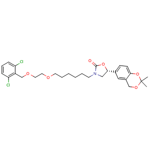 Chemical structure of (R)-3-(6-(2-((2,6-dichlorobenzyl)oxy)ethoxy)hexyl)-5-(2,2-dimethyl-4H-benzo[d][1,3]dioxin-6-yl)oxazolidin-2-one , CAS 503068-36-8, AChemBlock W169406
