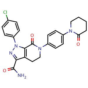Chemical structure of 1-(4-Chlorophenyl)-7-oxo-6-(4-(2-oxopiperidin-1-yl)phenyl)-4,5,6,7-tetrahydro-1H-pyrazolo[3,4-c]pyridine-3-carboxamide , CAS 2029205-64-7, AChemBlock W169416