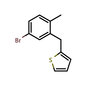 Chemical structure of 2-(5-Bromo-2-methylbenzyl)thiophene , CAS 1823462-28-7, AChemBlock W169434
